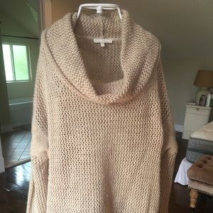 Soft, light tan cowl-neck sweater